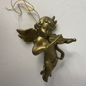 Gold Hanging Cherub Playing Violin Decoration  Lightweight Holiday‎ Decor